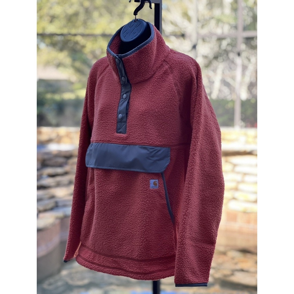 Carhartt Women's Relaxed Fit Sherpa Fleece Pullover Snap Jacket - 2XL Orange - Picture 3 of 10